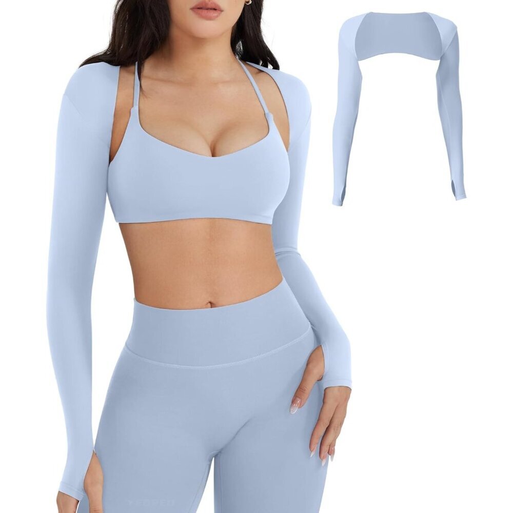 Women Crop Top Long Sleeve Bolero Sports Shrug Workout Cropped Shirt